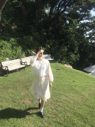 Antique Frill Flare Elastic Skirt