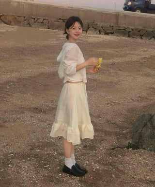 Antique Frill Flare Elastic Skirt