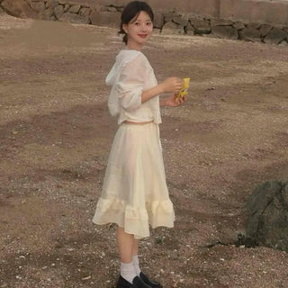 Antique Frill Flare Elastic Skirt