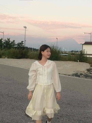 Antique Frill Flare Elastic Skirt