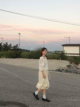 Antique Frill Flare Elastic Skirt