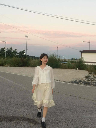 Antique Frill Flare Elastic Skirt
