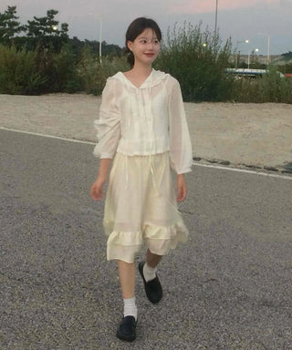 Antique Frill Flare Elastic Skirt