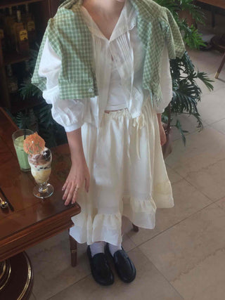 Antique Frill Flare Elastic Skirt