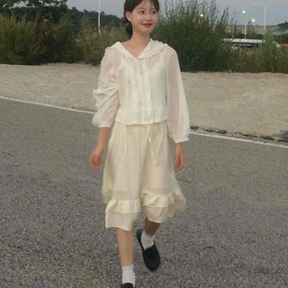 Antique Frill Flare Elastic Skirt