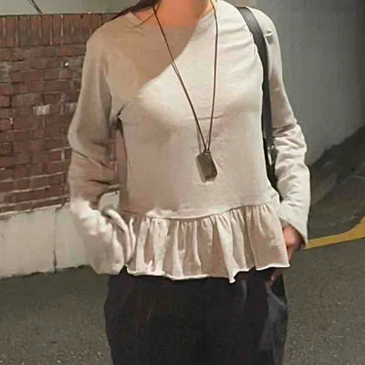 Simple Layered Frill Long Sleeve T-shirt