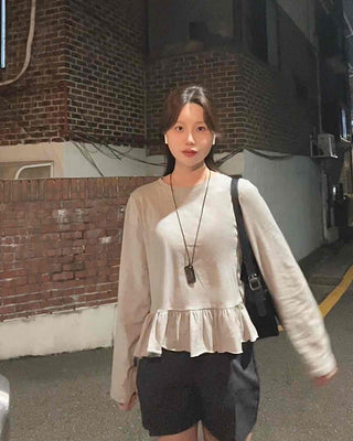 Simple Layered Frill Long Sleeve T-shirt