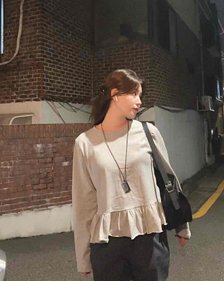 Simple Layered Frill Long Sleeve T-shirt