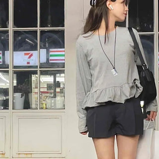 Simple Layered Frill Long Sleeve T-shirt