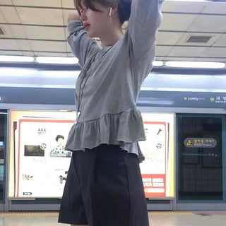 Simple Layered Frill Long Sleeve T-shirt