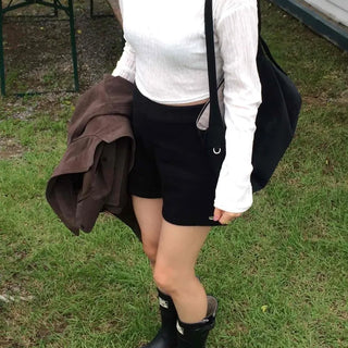 Wrinkle Half-Off Crop Long Sleeve T-shirt