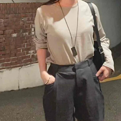 Pure Pintuck Slacks Plain Wide Shorts