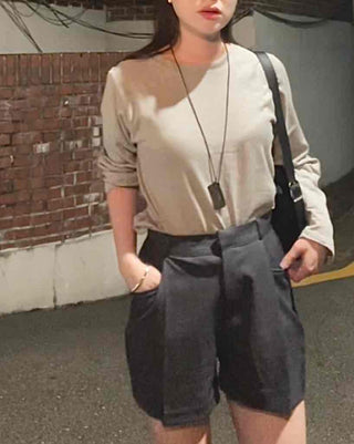 Pure Pintuck Slacks Plain Wide Shorts