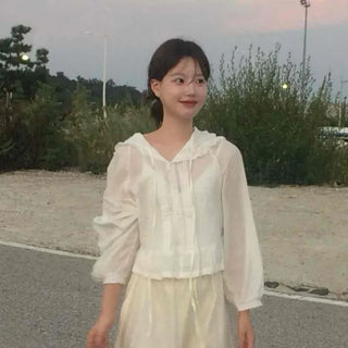 White Basic Loose Fit Hooded Blouse