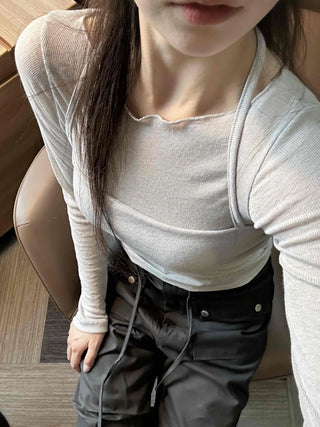 Sweet Mood Wavy Boat Neck Long Sleeve T-shirt