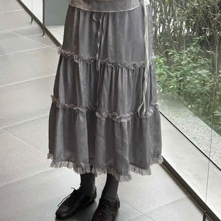 Romantic Silky Tiered Long Skirt