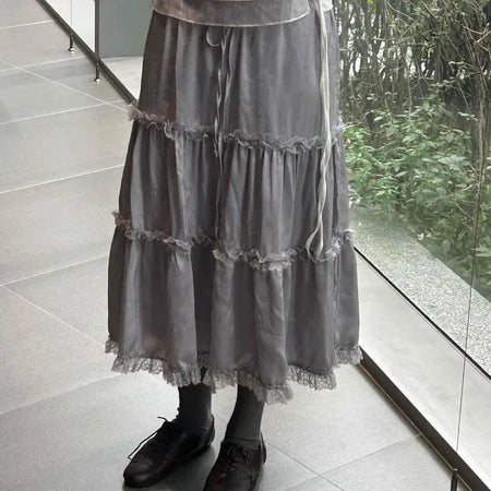 Romantic Silky Tiered Long Skirt