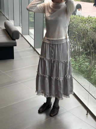 Romantic Silky Tiered Long Skirt