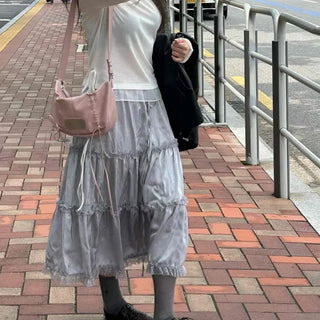 Romantic Silky Tiered Long Skirt