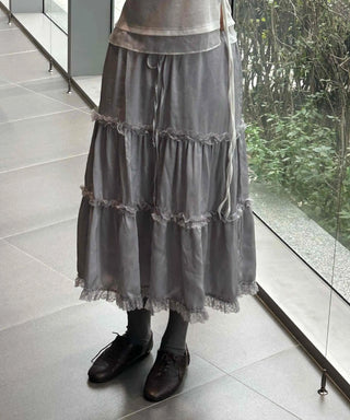 Romantic Silky Tiered Long Skirt