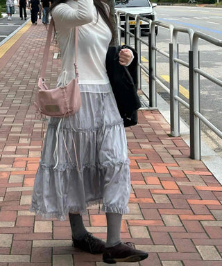Romantic Silky Tiered Long Skirt