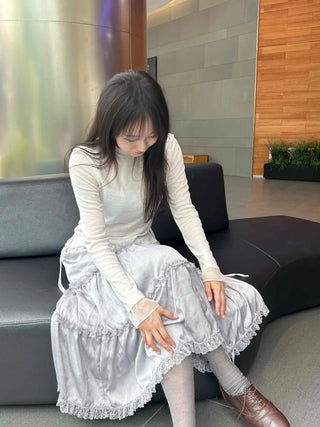 Romantic Silky Tiered Long Skirt