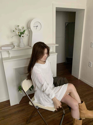 Minimal Chiffon Shirred Mini Dress