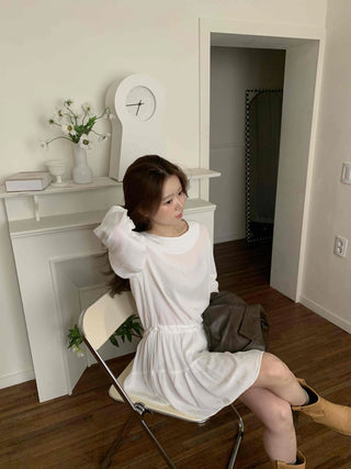 Minimal Chiffon Shirred Mini Dress