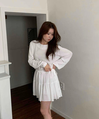 Minimal Chiffon Shirred Mini Dress