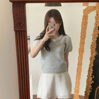 Minimal U-neck Loose Fit Puff Sleeve Knit