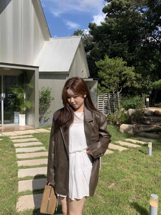 Soft Overfit Single Tailored Collar Leather Jacket