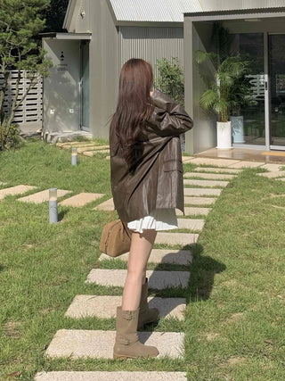 Soft Overfit Single Tailored Collar Leather Jacket