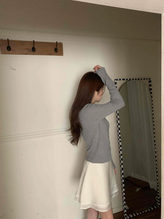 Lace Layered Ribbed Plain Knit Cardigan