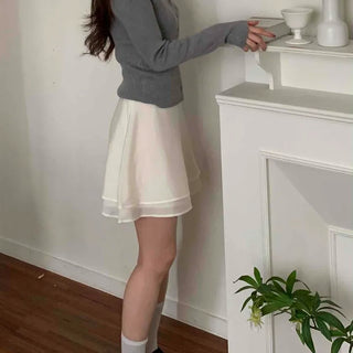 Lace Layered Ribbed Plain Knit Cardigan