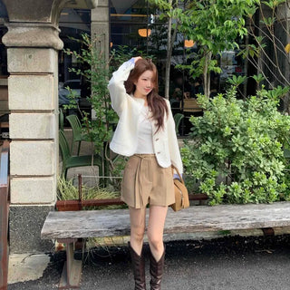 Simple Trendy Pintuck Slacks A-Line Shorts