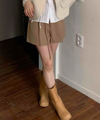 Simple Trendy Pintuck Slacks A-Line Shorts