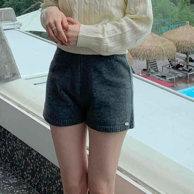Basic Plain Wide Knit Shorts