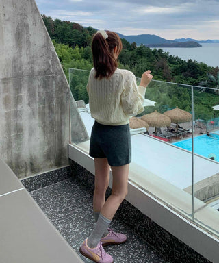 Basic Plain Wide Knit Shorts