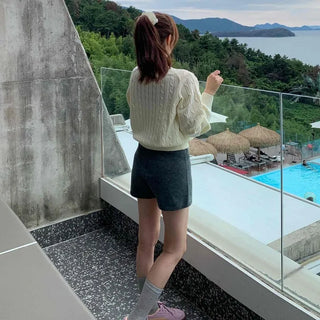 Basic Plain Wide Knit Shorts