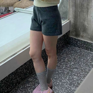 Basic Plain Wide Knit Shorts