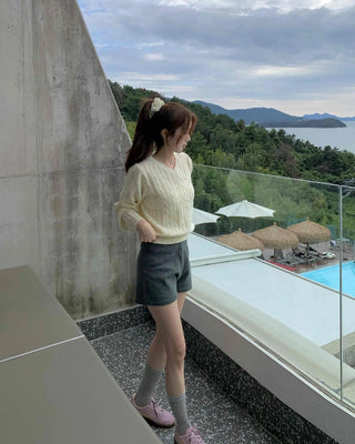 Basic Plain Wide Knit Shorts