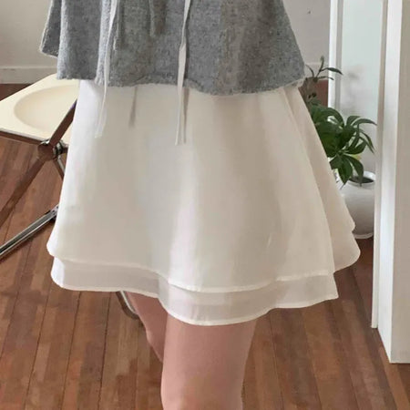 Basic satin layered mini skirt