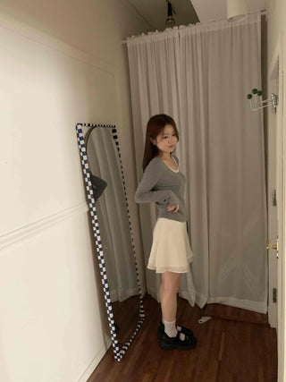 Basic satin layered mini skirt
