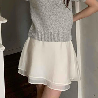 Basic satin layered mini skirt