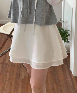 Basic satin layered mini skirt