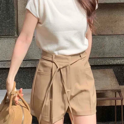 Minimal Cap Sleeve Plain Mock Neck Knit
