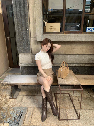 Minimal Cap Sleeve Plain Mock Neck Knit