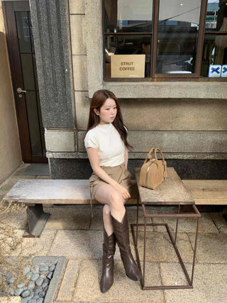 Minimal Cap Sleeve Plain Mock Neck Knit
