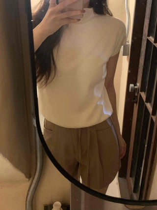 Minimal Cap Sleeve Plain Mock Neck Knit
