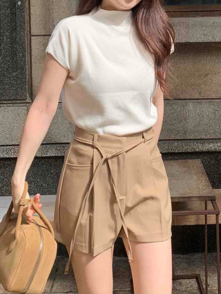Minimal Cap Sleeve Plain Mock Neck Knit
